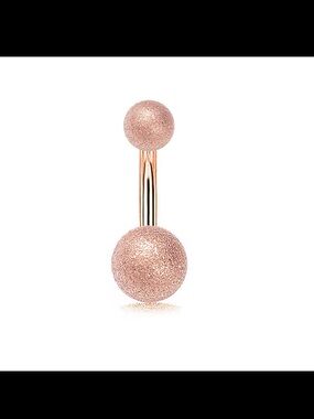 Frosted Sparkle Double Ball Belly Ring - ROSE GOLD Glitter